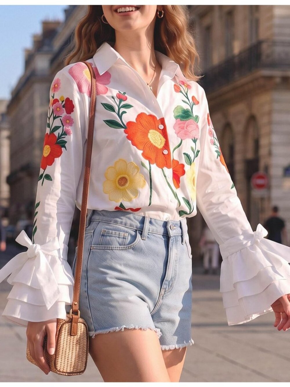 Women's White Multi High Neck Button Down Long Sleeve SOLID Work Blouse Shirt - Picture 3 of 5
